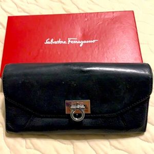 Salvatore Ferragamo black leather wallet with original box